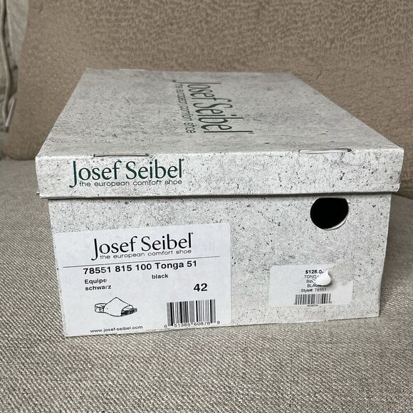 Josef Seibel Sandals US 11 EU 42 Tonga 51 Slides Slip-On Shoes Black Leather - Picture 2 of 10